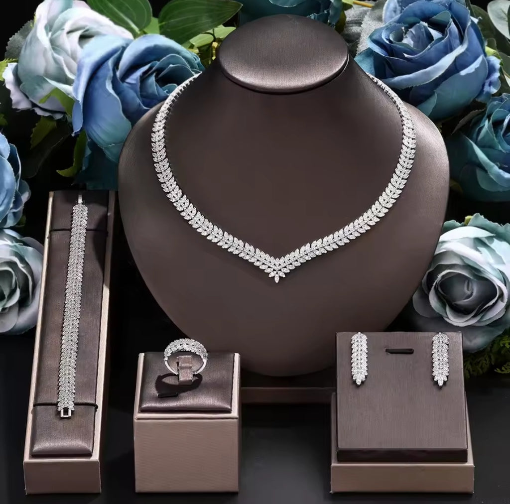 Royal V-Shape Silver Bridal Jewelry Set