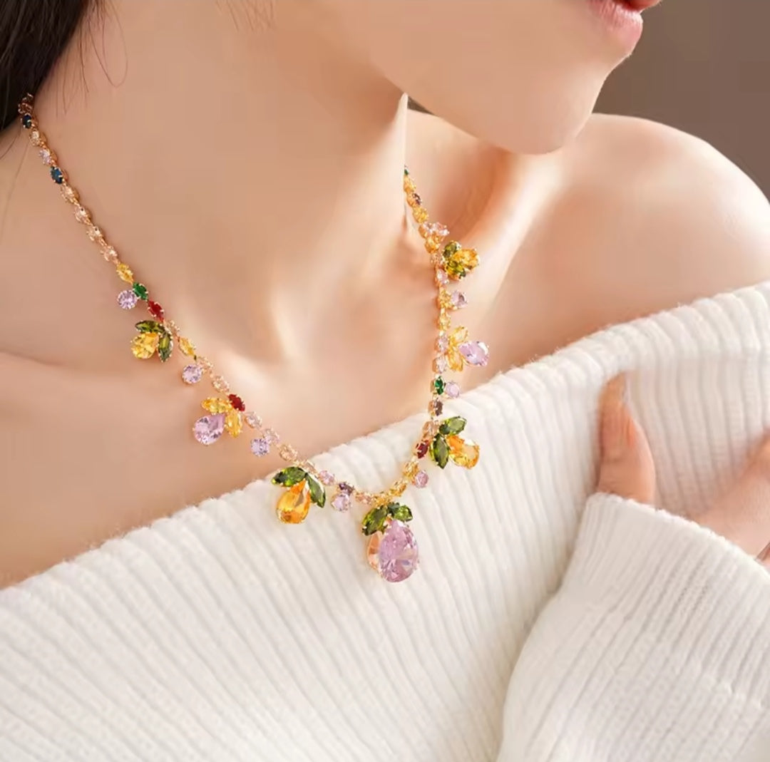 Multi-Color Gemstone Statement Necklace Set