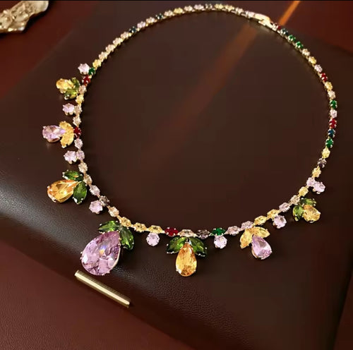Multi-Color Gemstone Statement Necklace Set