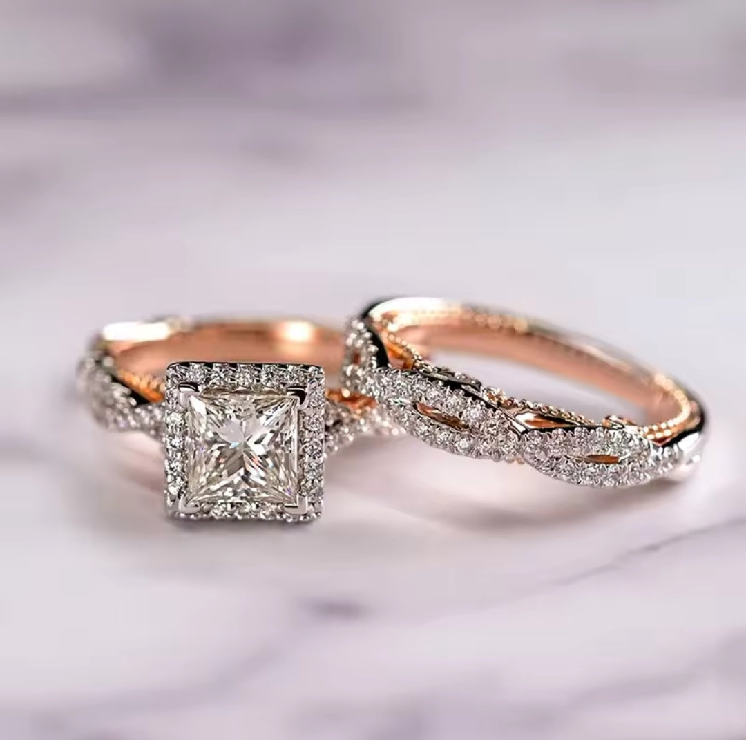 Luxury Princess Cut Diamond Bridal Ring Set