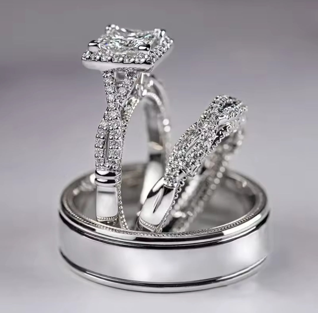Elegant 3-Piece Bridal Halo Ring Set